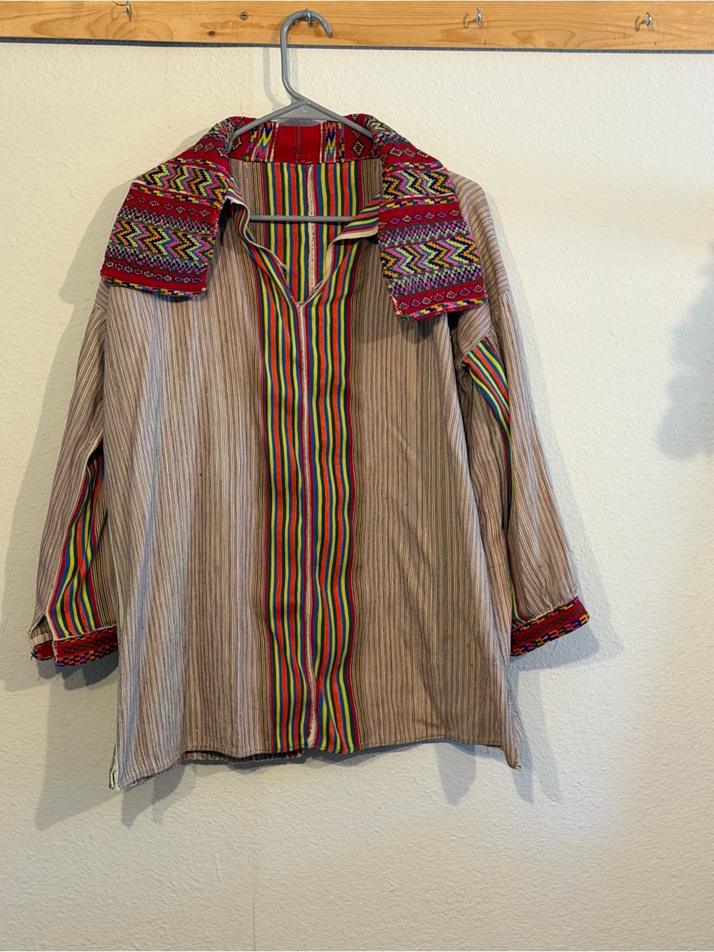 Striped Boho Button-Up Shirt with Colorful Trim